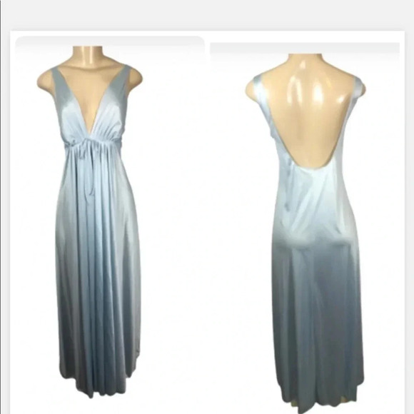 FORMFIT VINTAGE LINGERIE LONG NIGHT GOWN BLUE SLEEVELESS V NECK PLUS SIZE 14/16